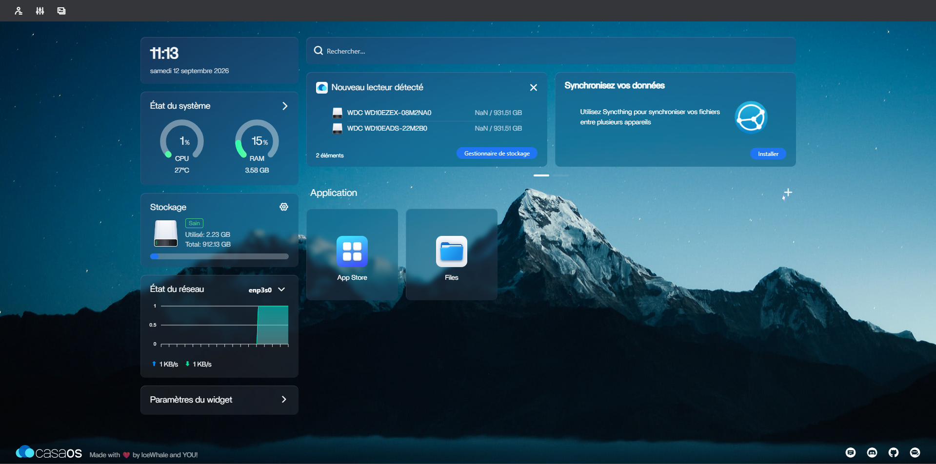 Interface CasaOS du NAS distant